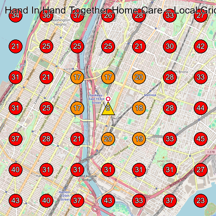 Hand In Hand Together Home Care GeoGrid visibility map for Homeopath in New York